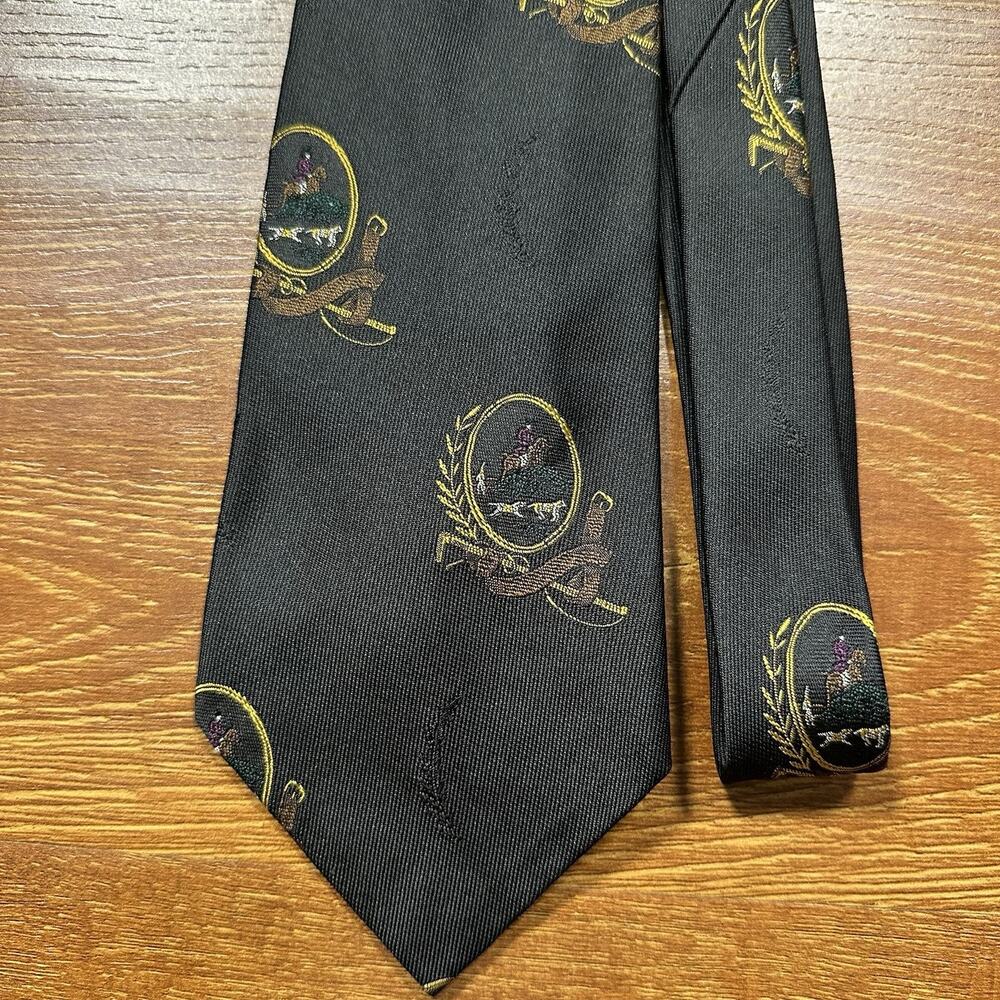 Vintage 90s Ralph Lauren Neck Tie 56" Black 100% Silk Handmade Equestrian Horse